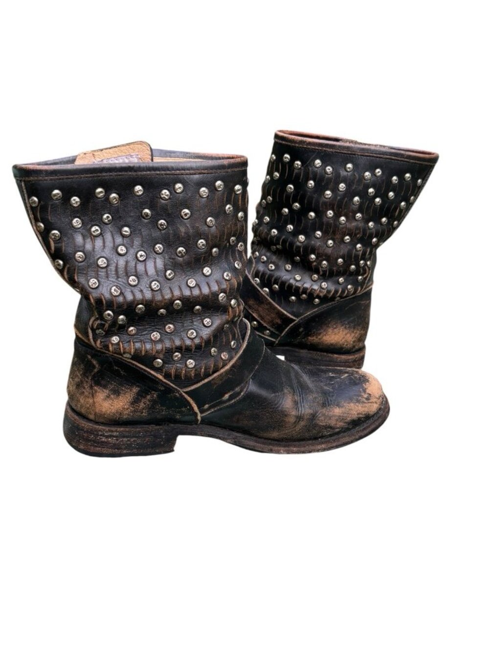 FRYE Boots Jenna Cut Womens 10 B Distressed Leather Studded Short Pull On Biker - Picture 11 of 12
